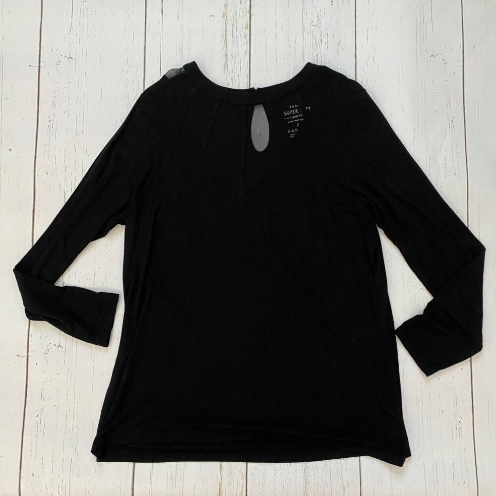 Torrid Black Mesh Cutout Crew Neck Long Sleeve Top